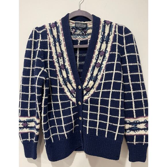 Vintage 90's Lands End 100% wool cardigan floral print grannycore, preppy Small - Picture 3 of 7